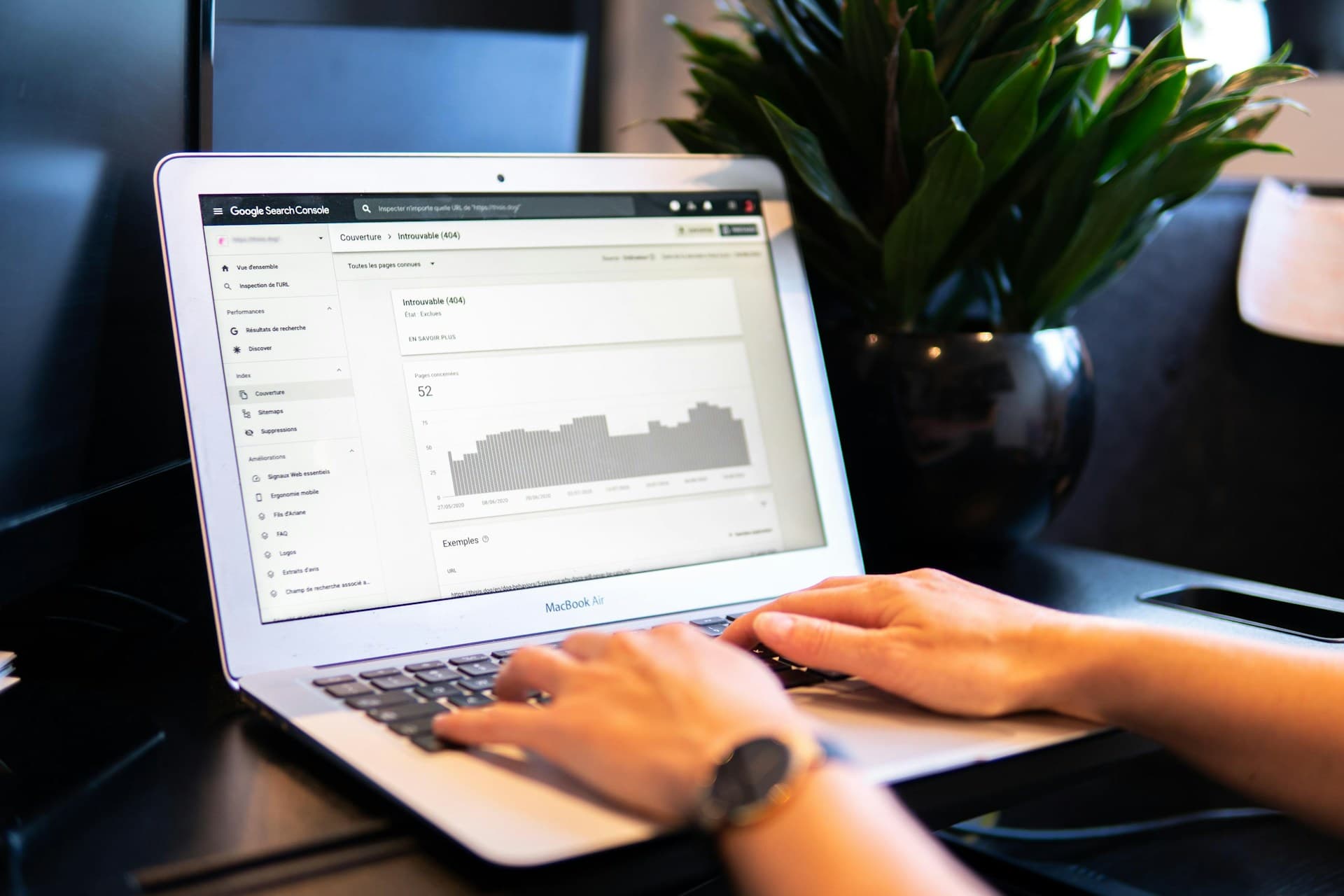 Search Console vista en portátil